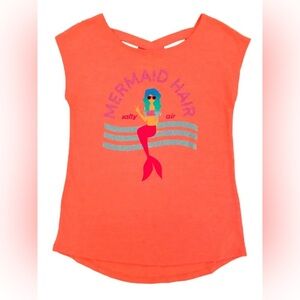 Girls Coral Orange Glitter Mermaid Hair Salty Air T-Shirt Tee Shirt Top sz xl